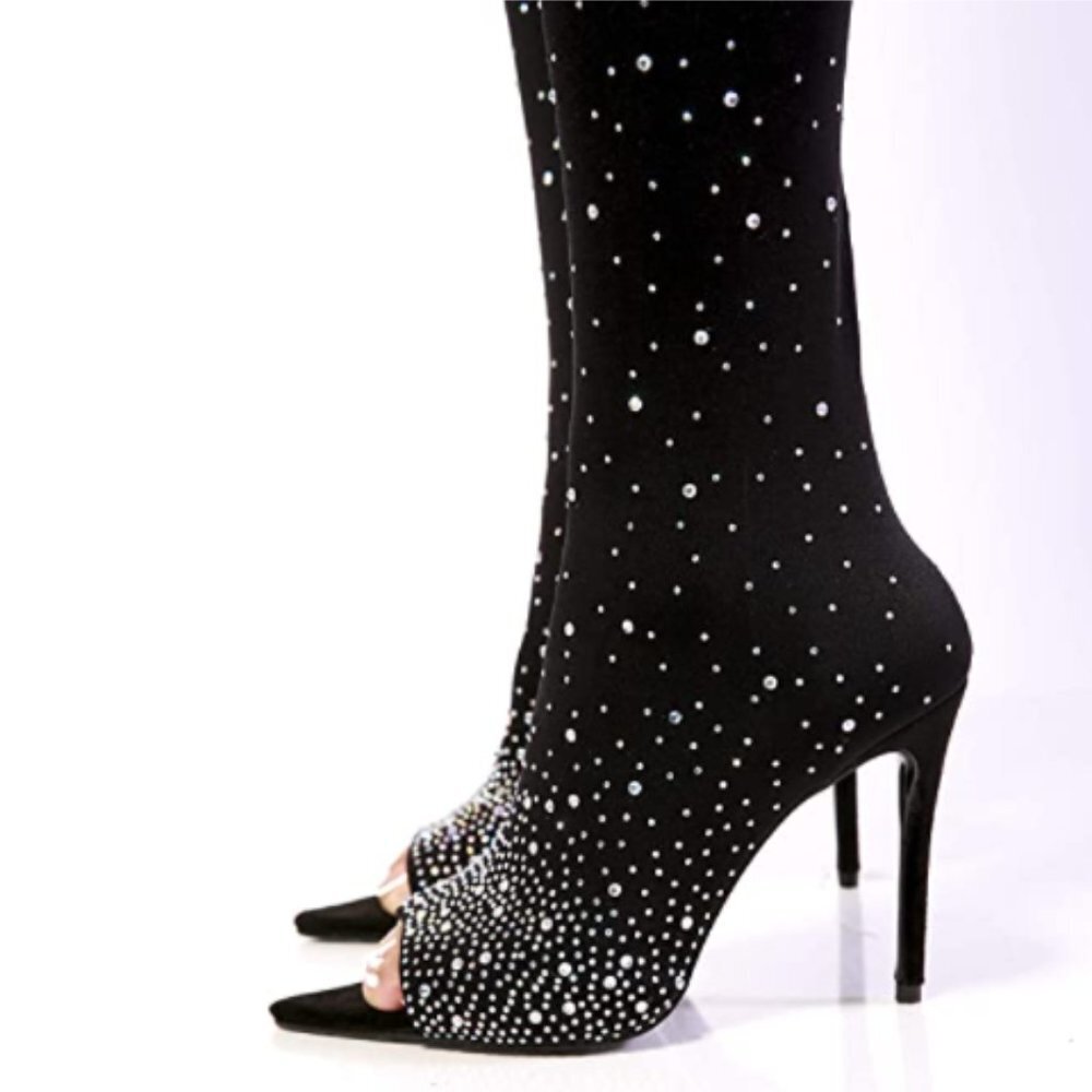 THIGH HIGH GLAM BLACK BOOTS SIZE 6-10 - Picture 3 of 3